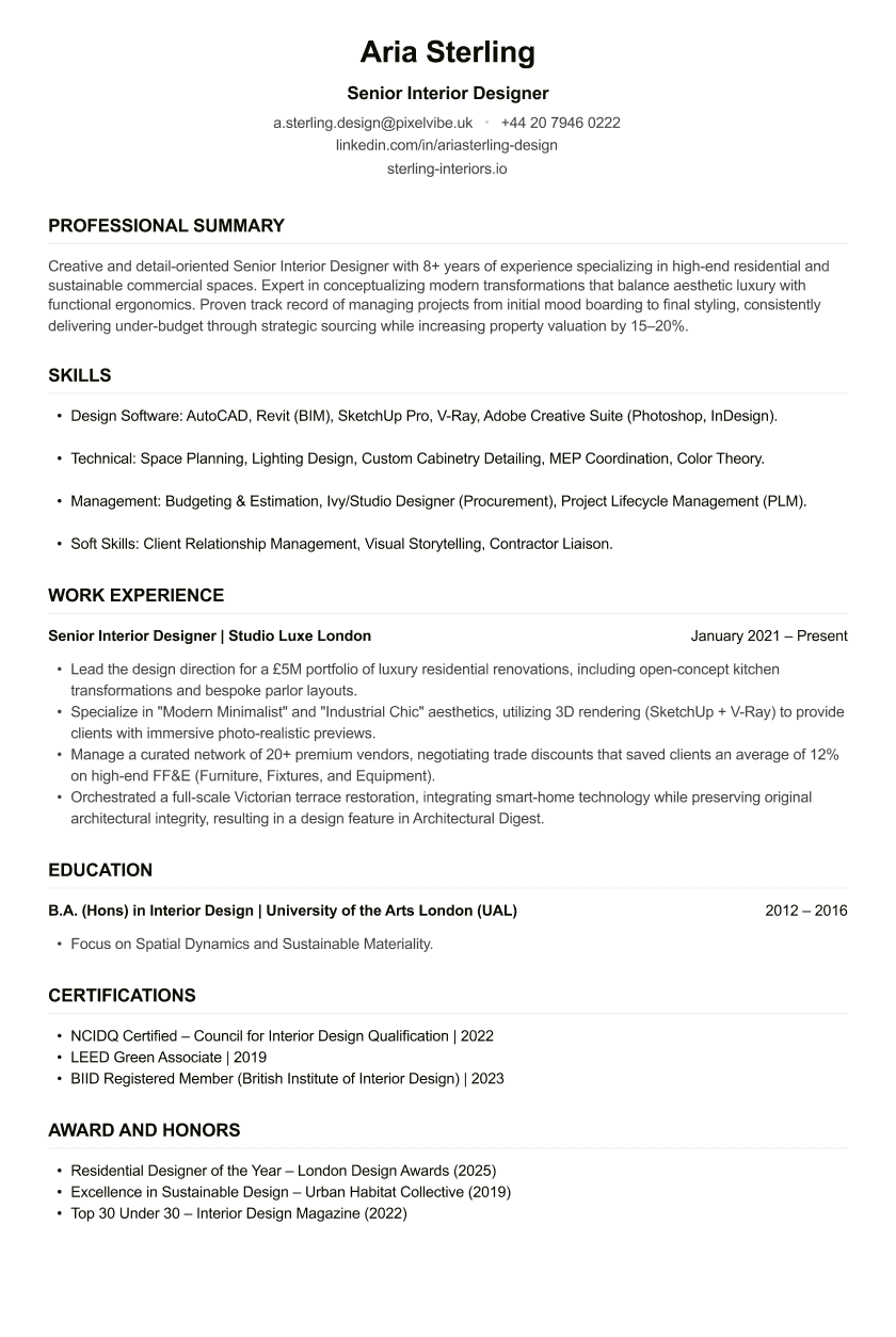 Interior Designer CV