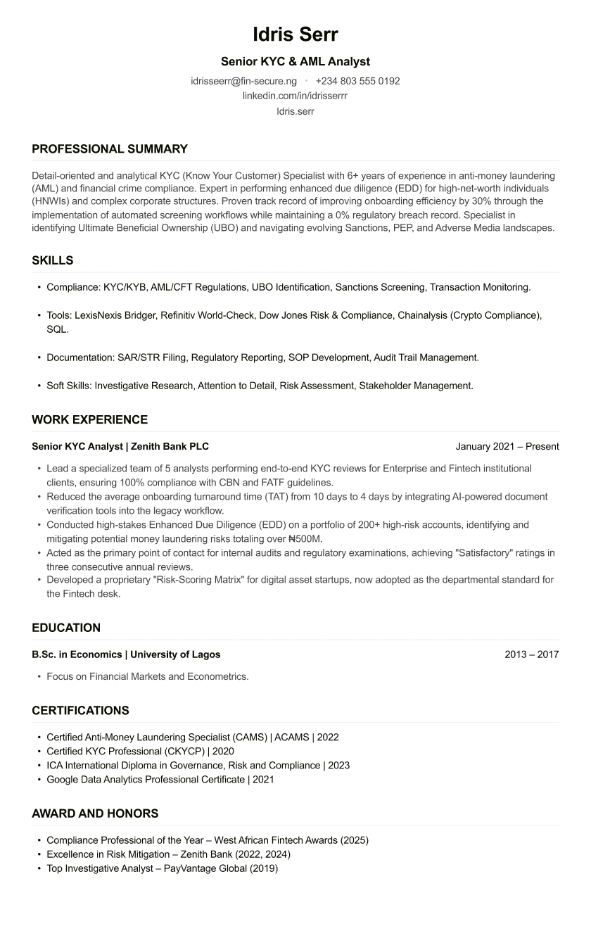 KYC Analyst CV