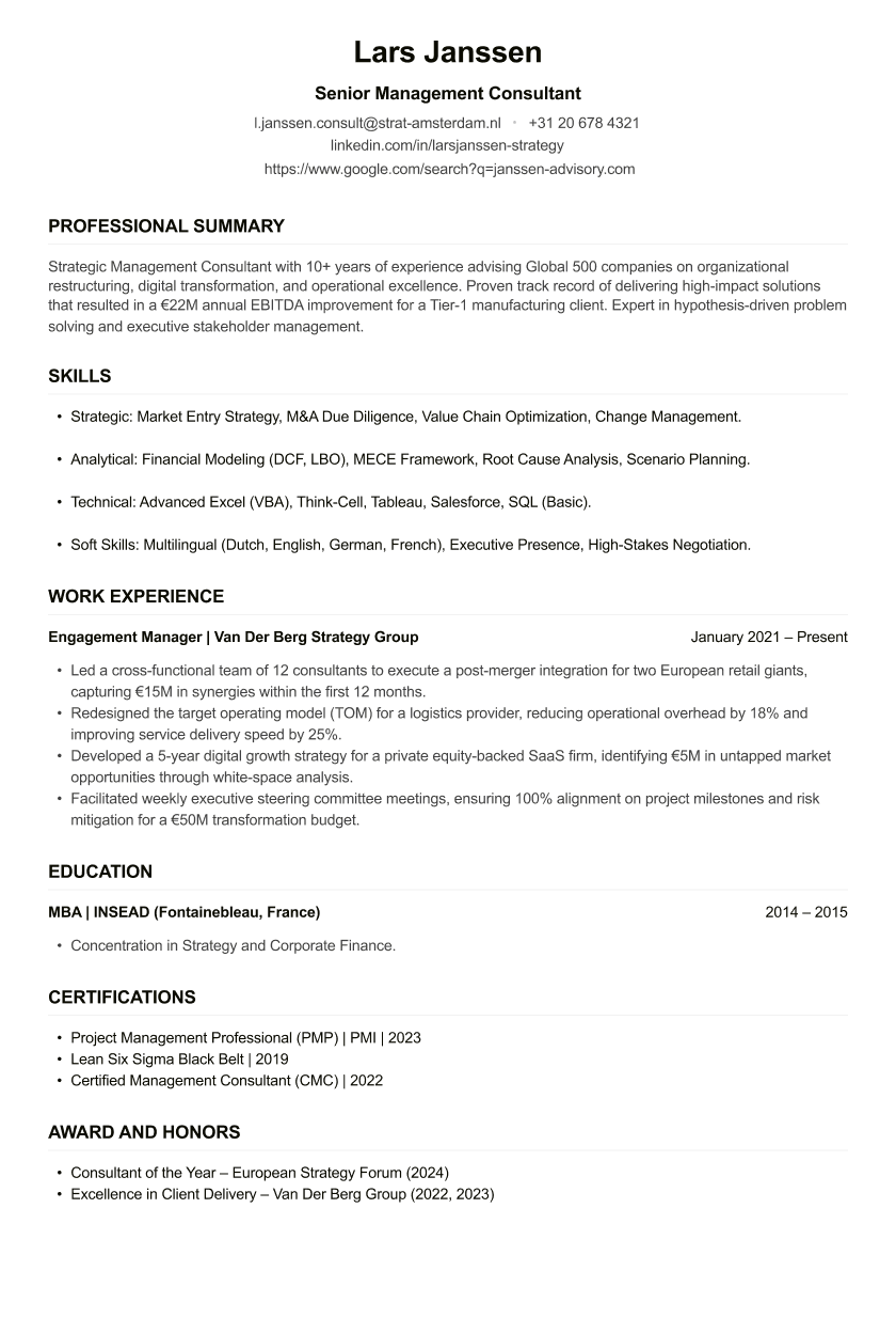 Management Consultant CV
