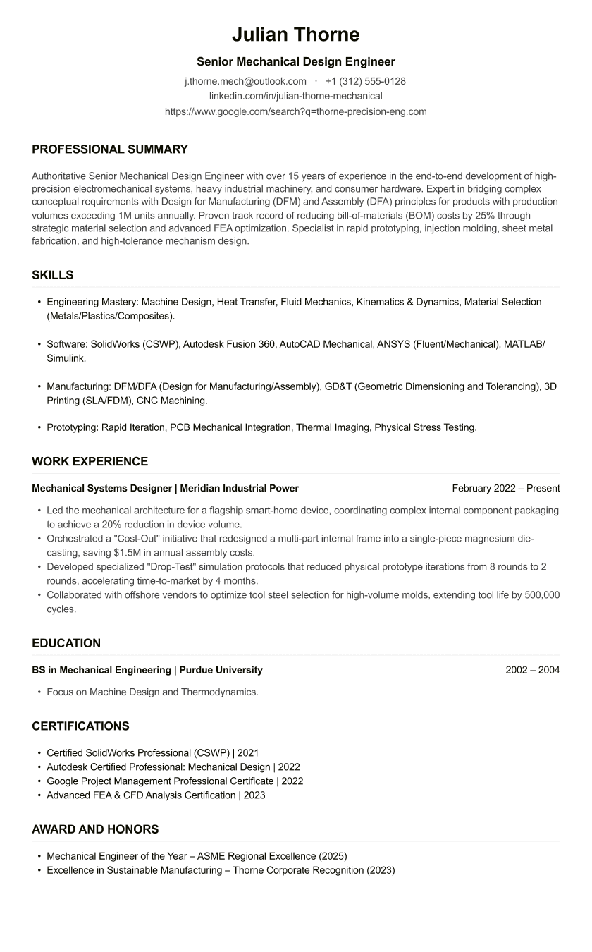 Mechanical Design Engineer CV