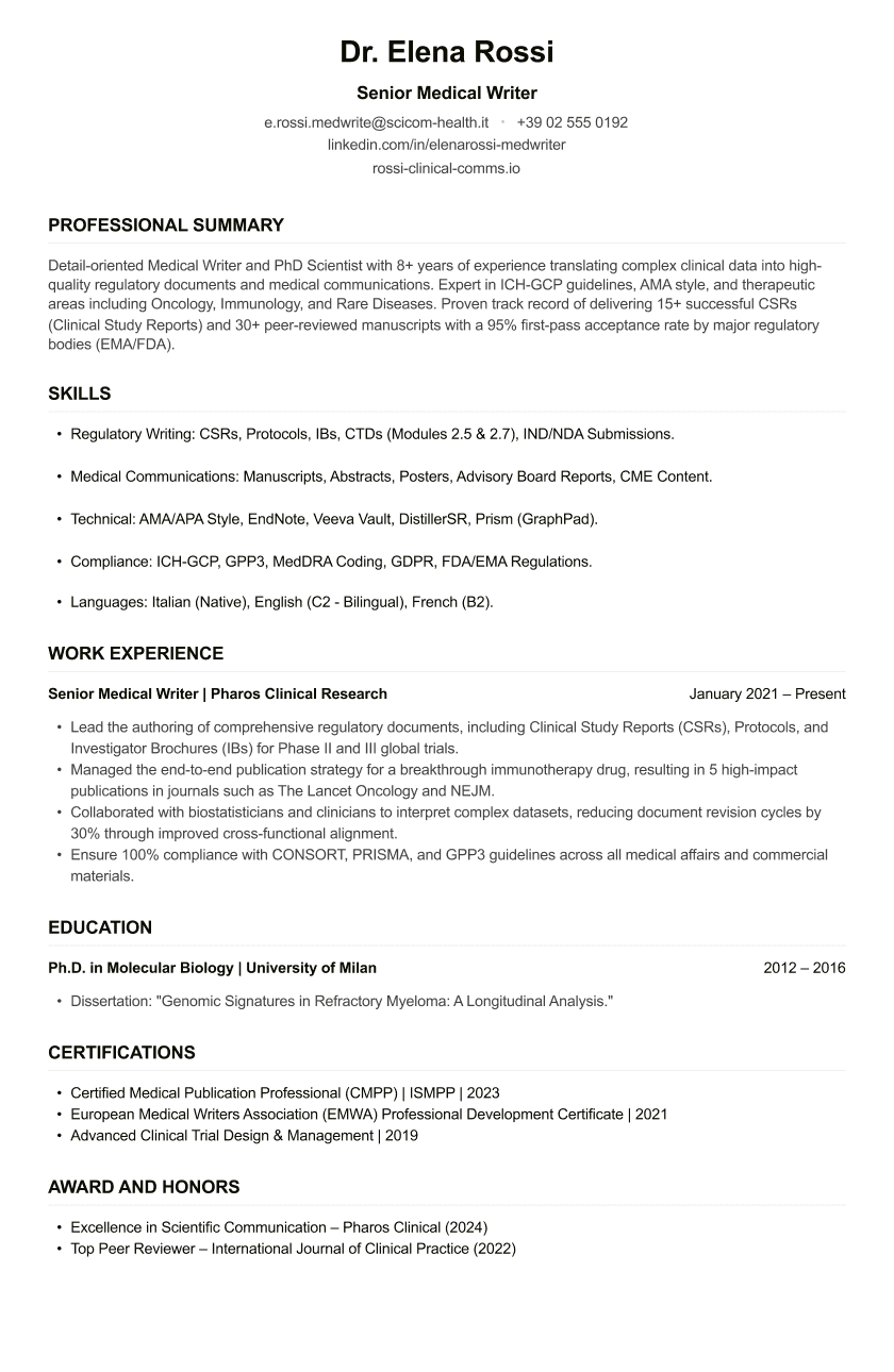 Medical Writer CV