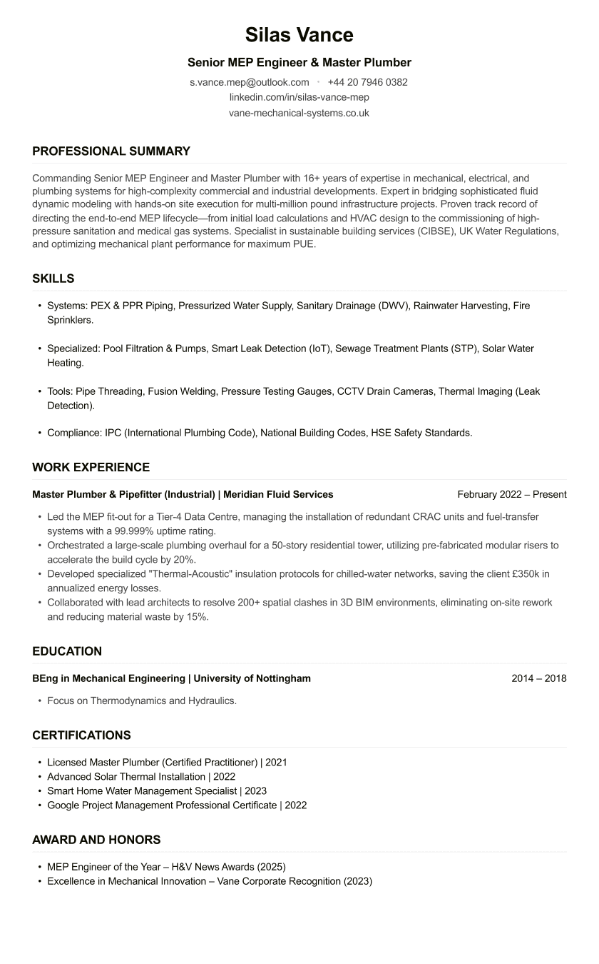 Plumber CV