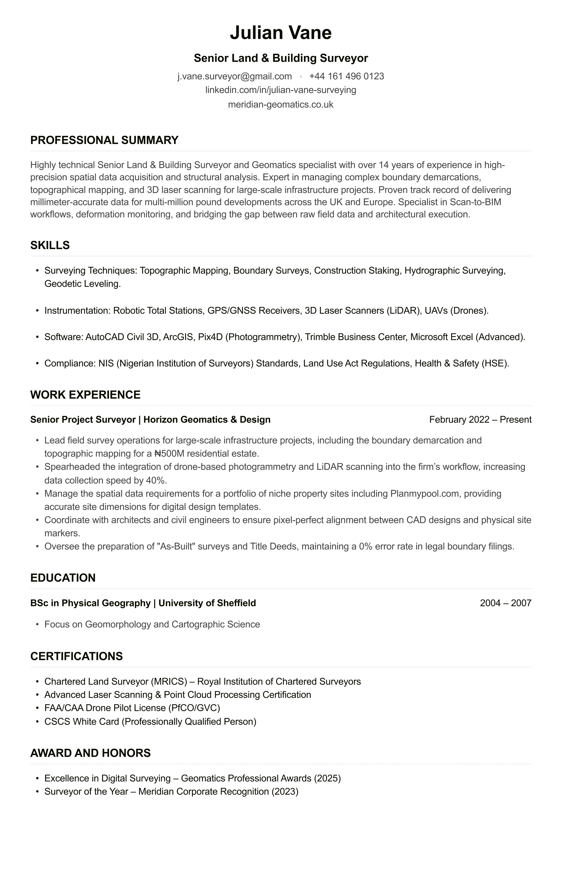 Surveyor CV example