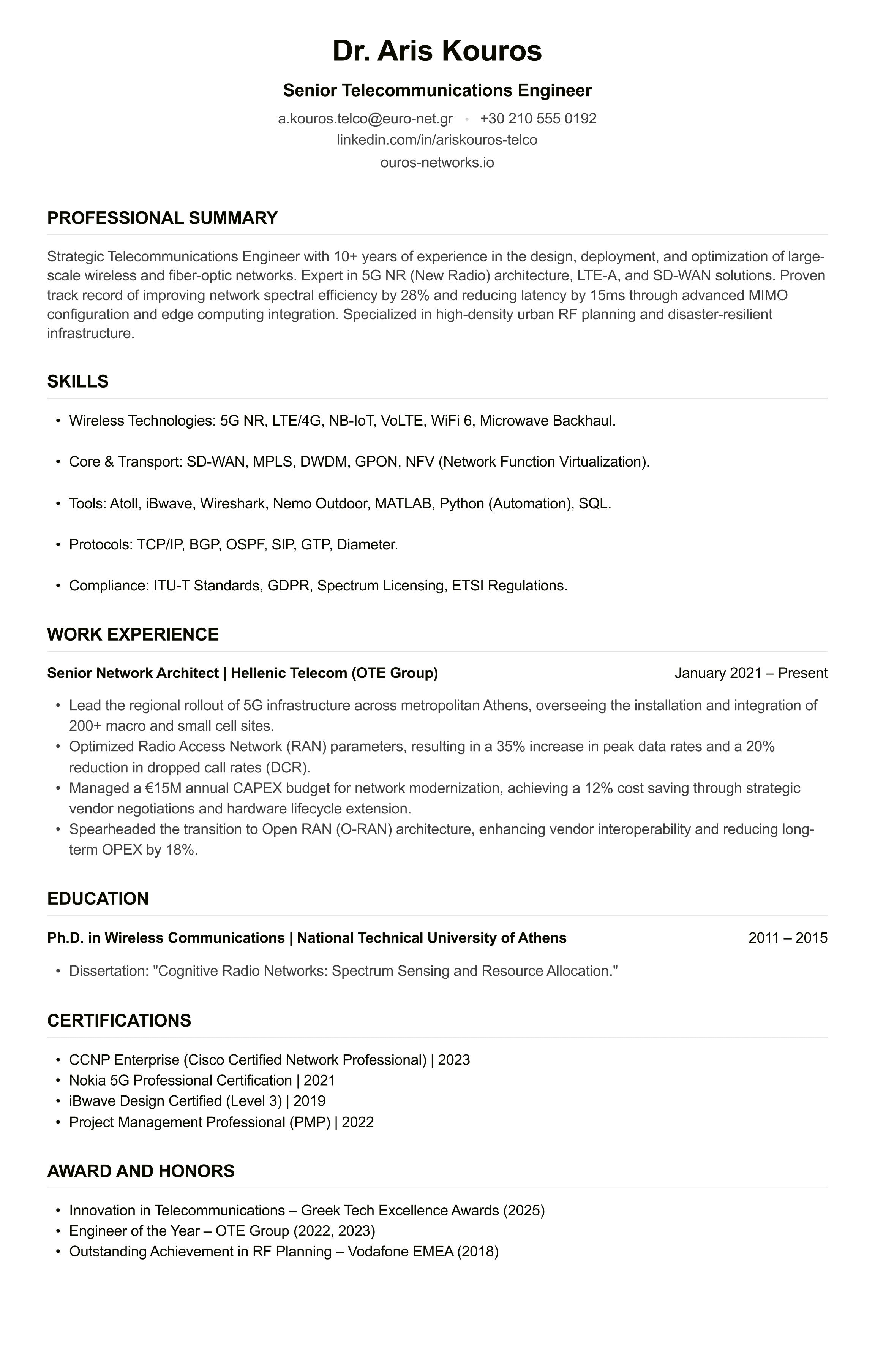 Telecom Engineer CV example
