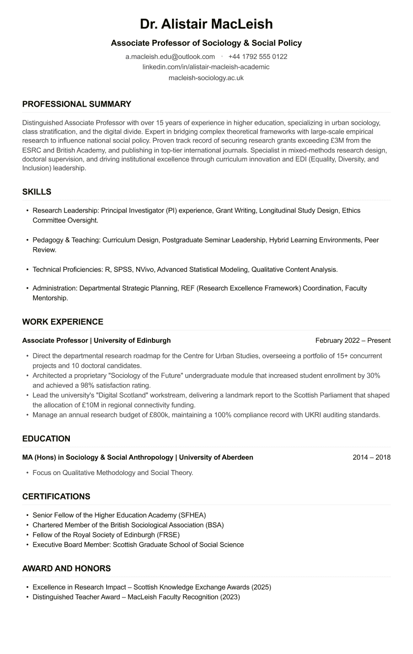 Associate Professor CV