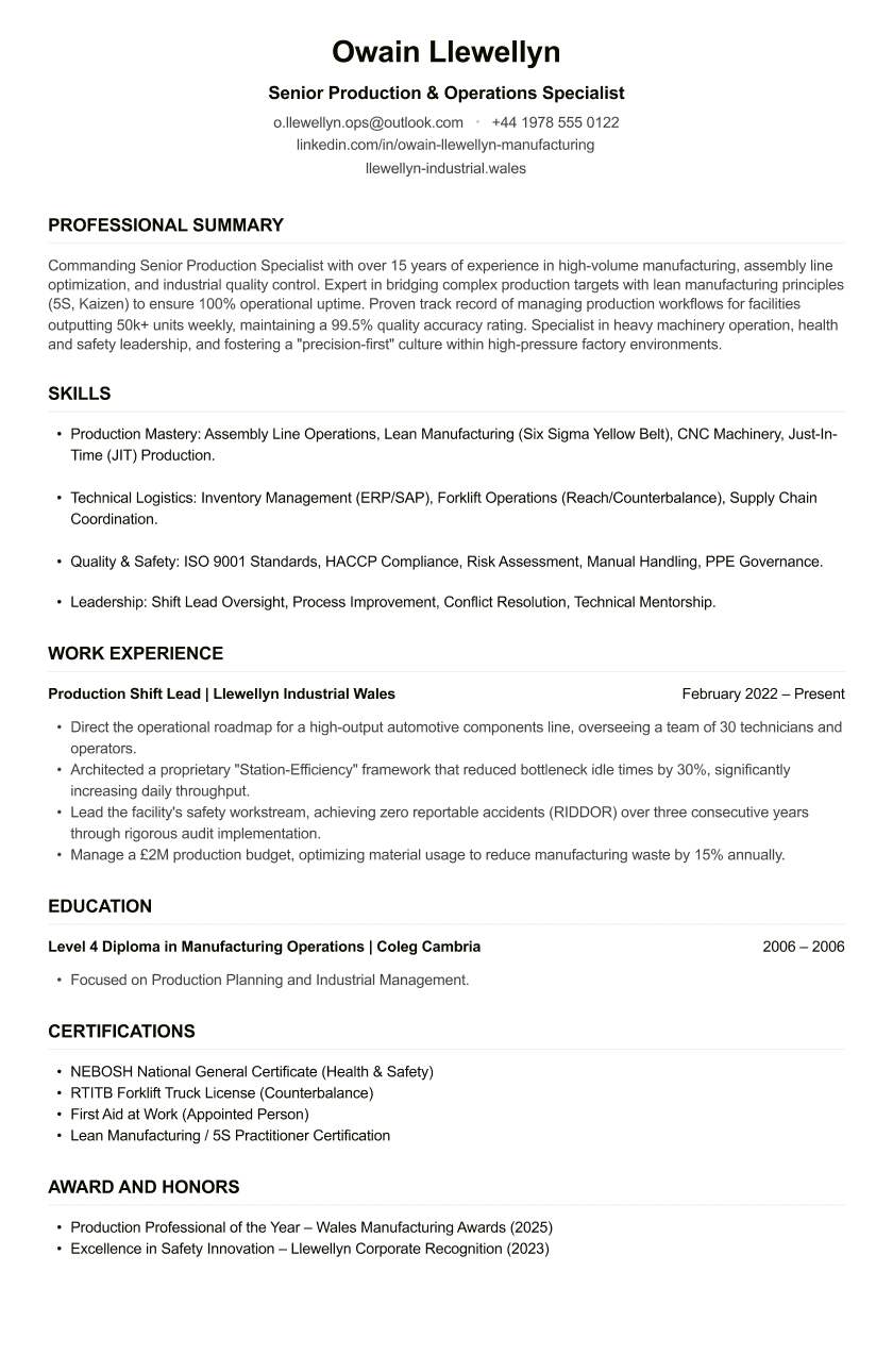 Factory Worker CV