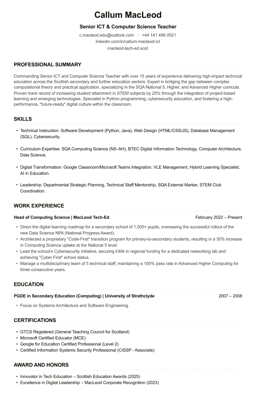 ICT Teacher CV
