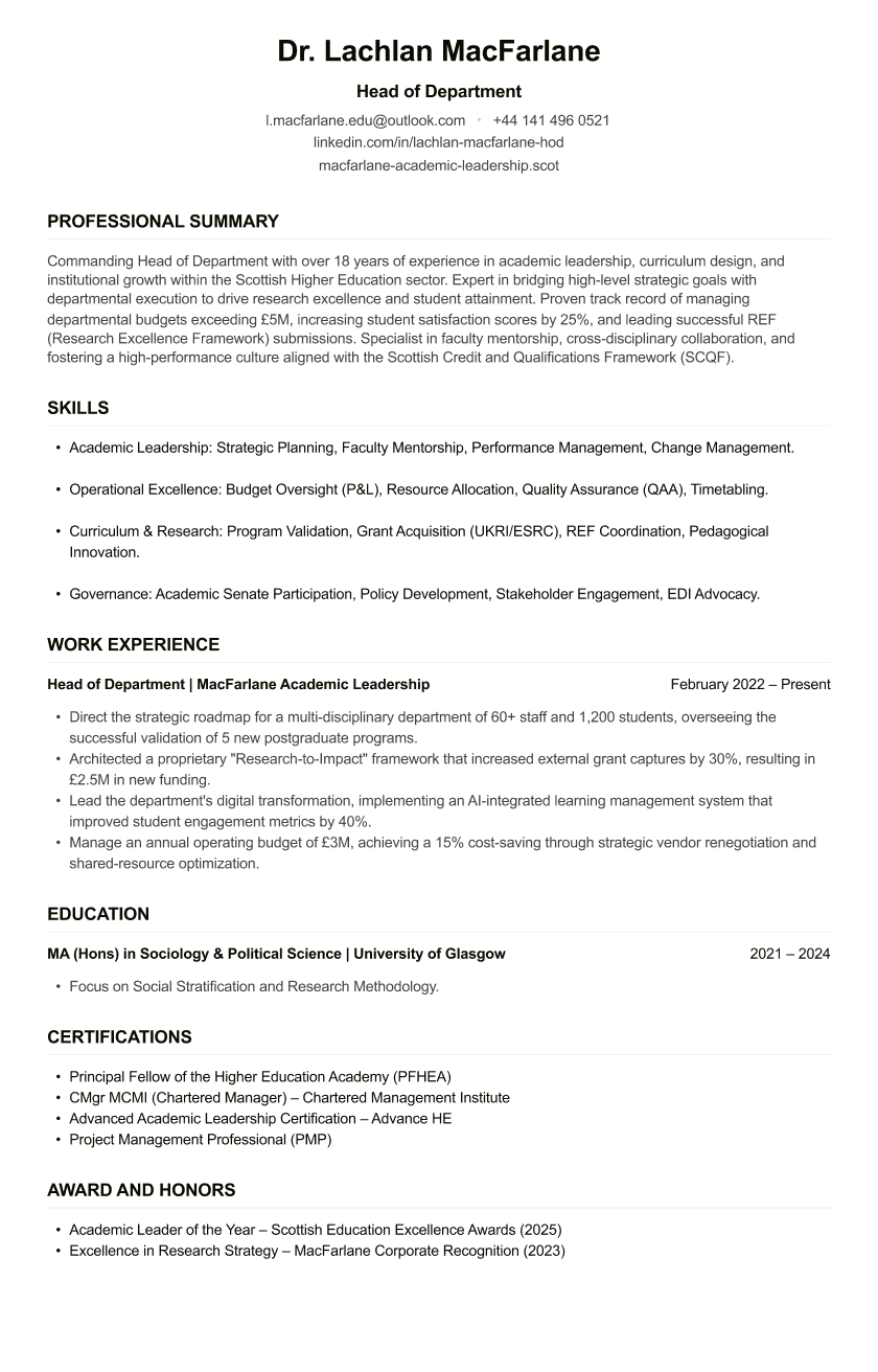 Head of Department CV
