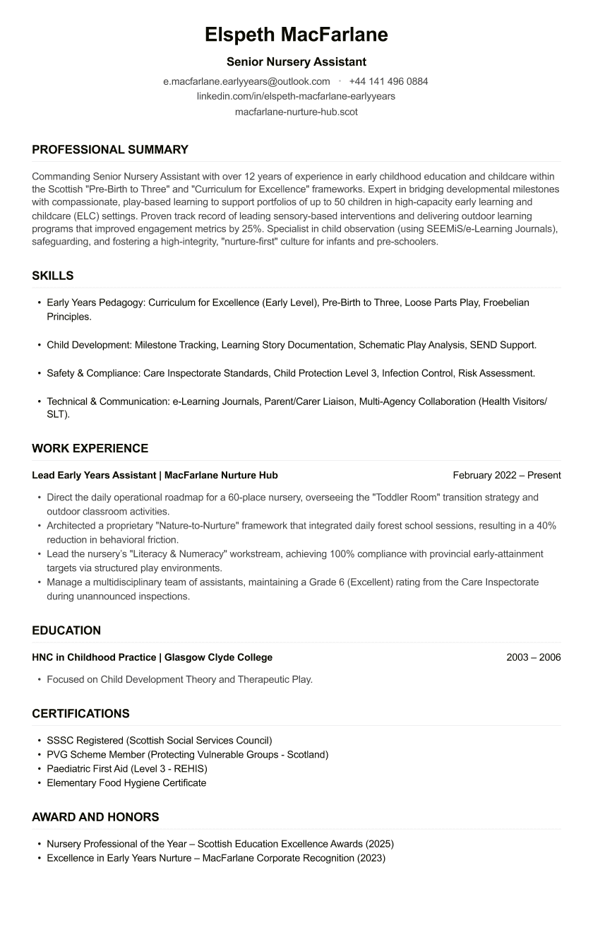 Nursery Assistant CV