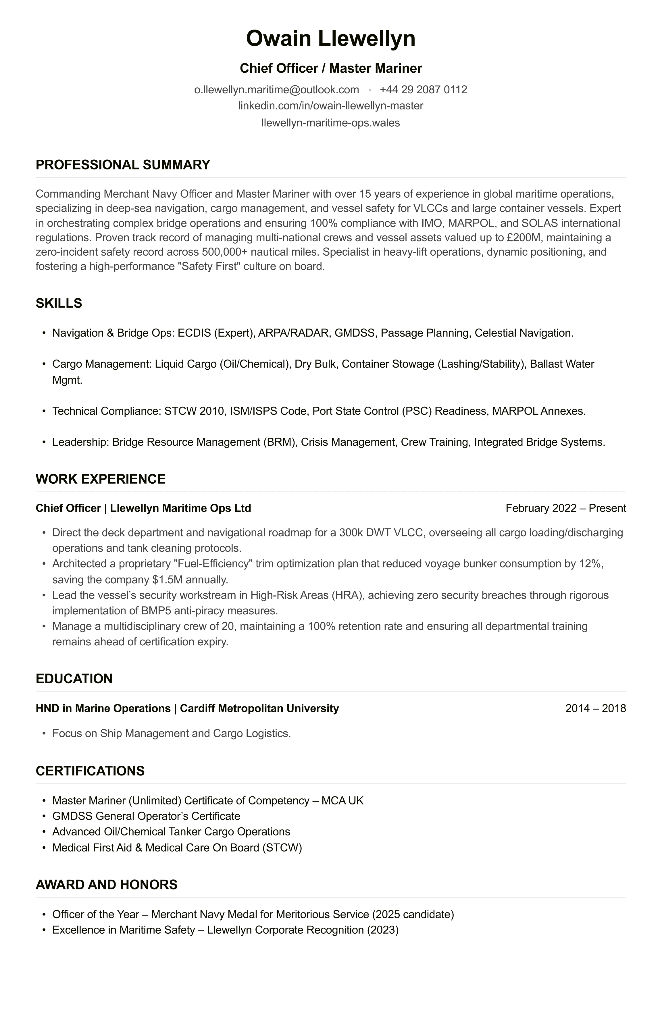 Merchant Navy CV example