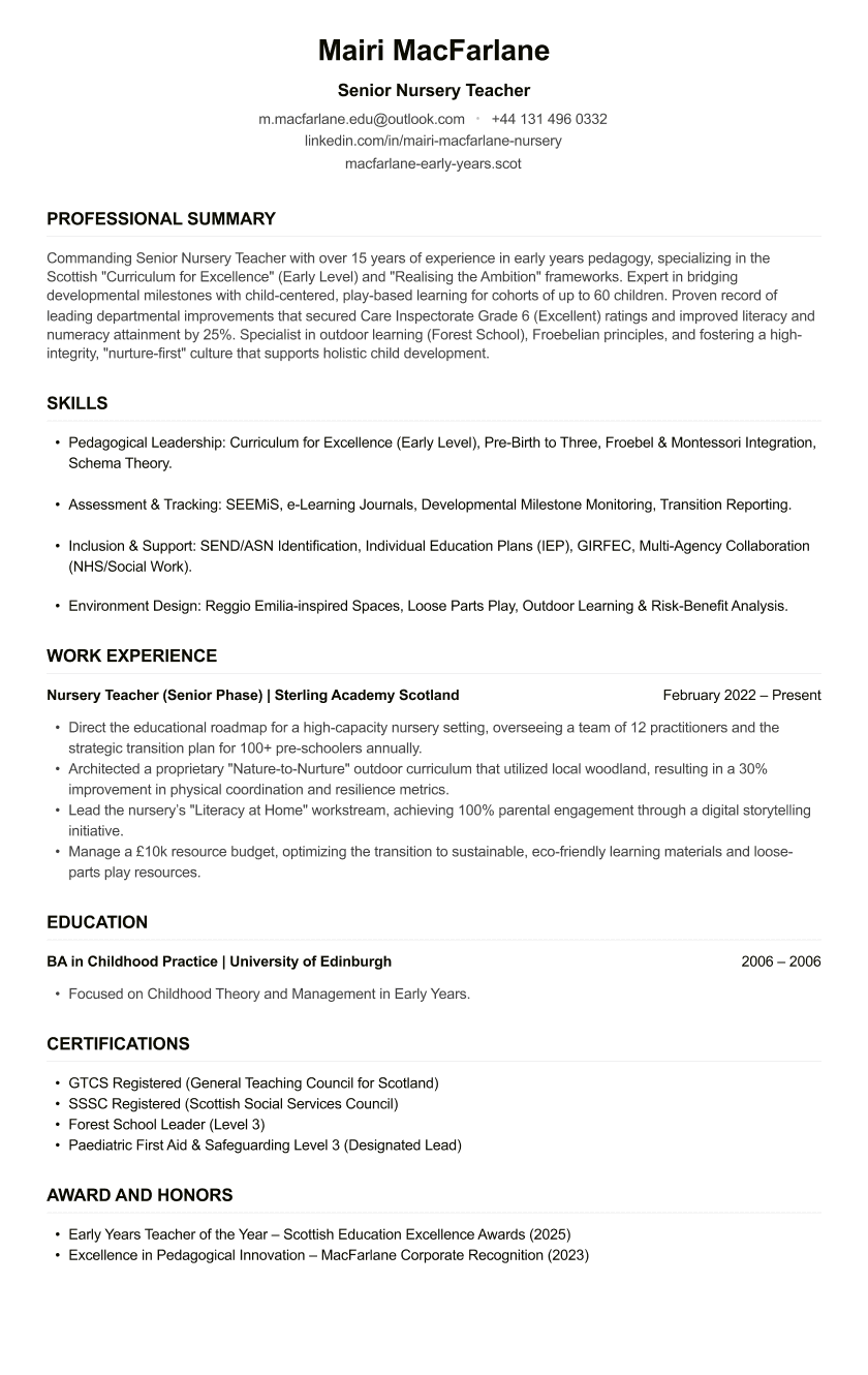 Nursery Teacher CV