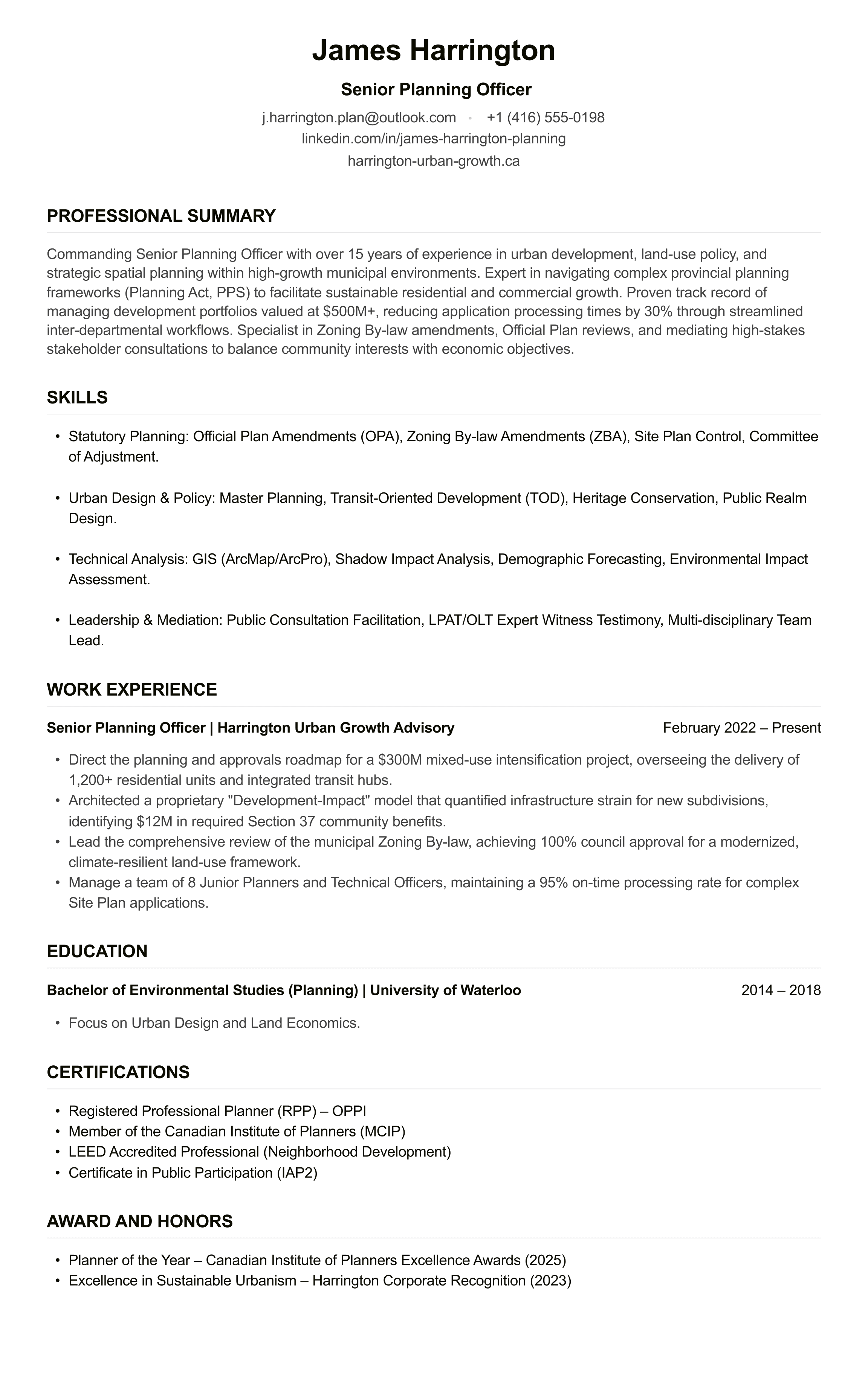 Planning Officer CV example