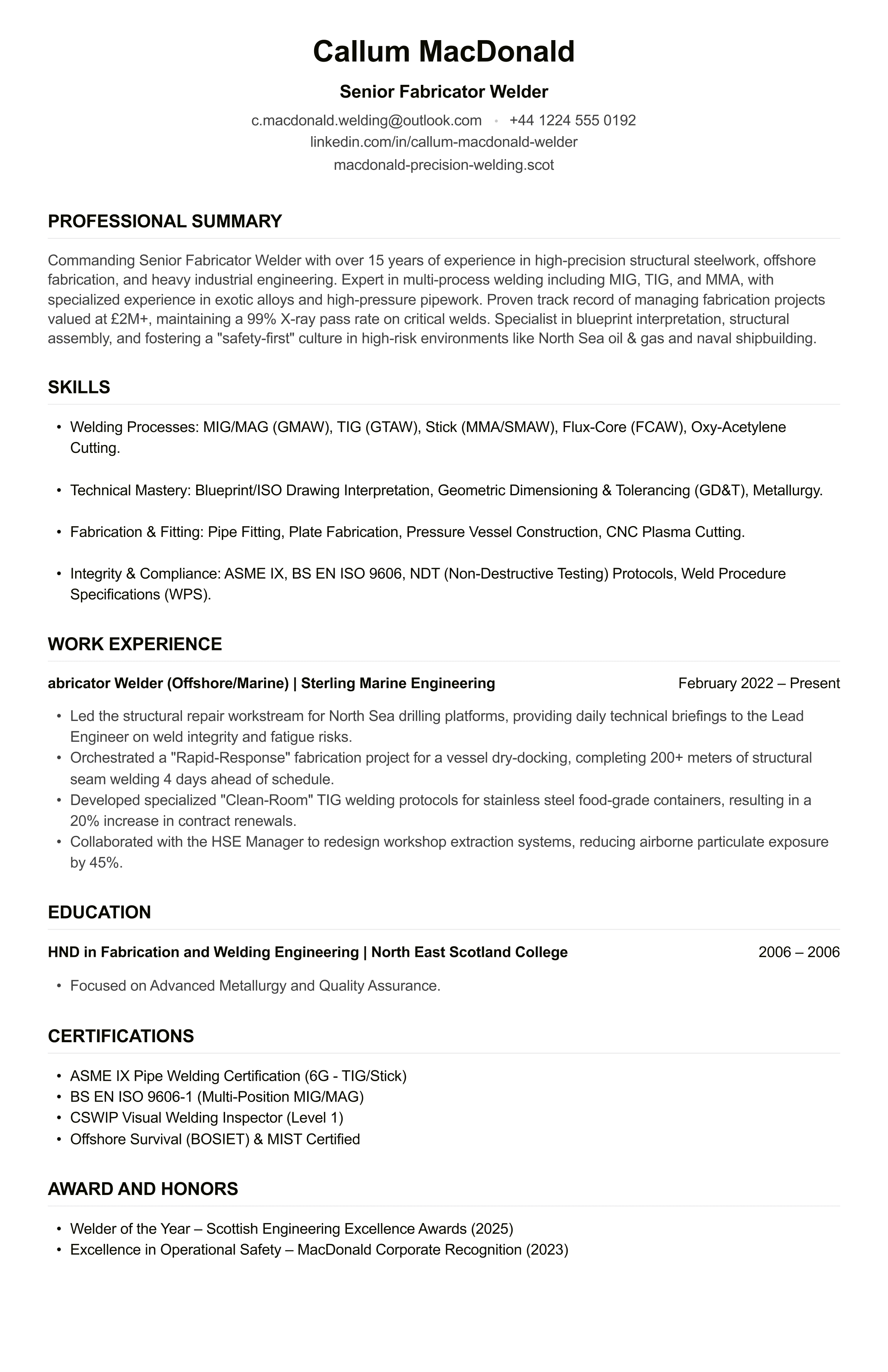 Welder CV example