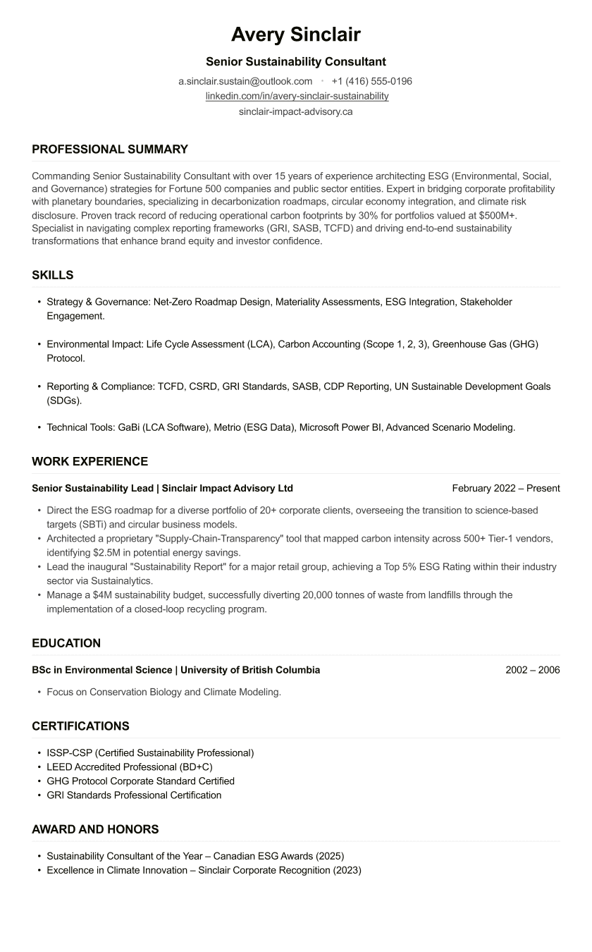 Sustainability Consultant CV