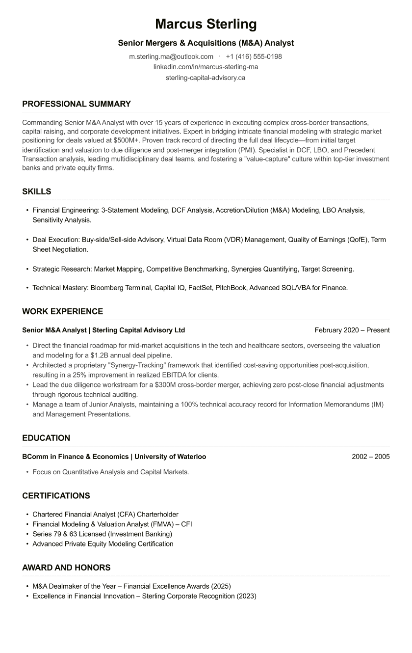 M&A Analyst CV