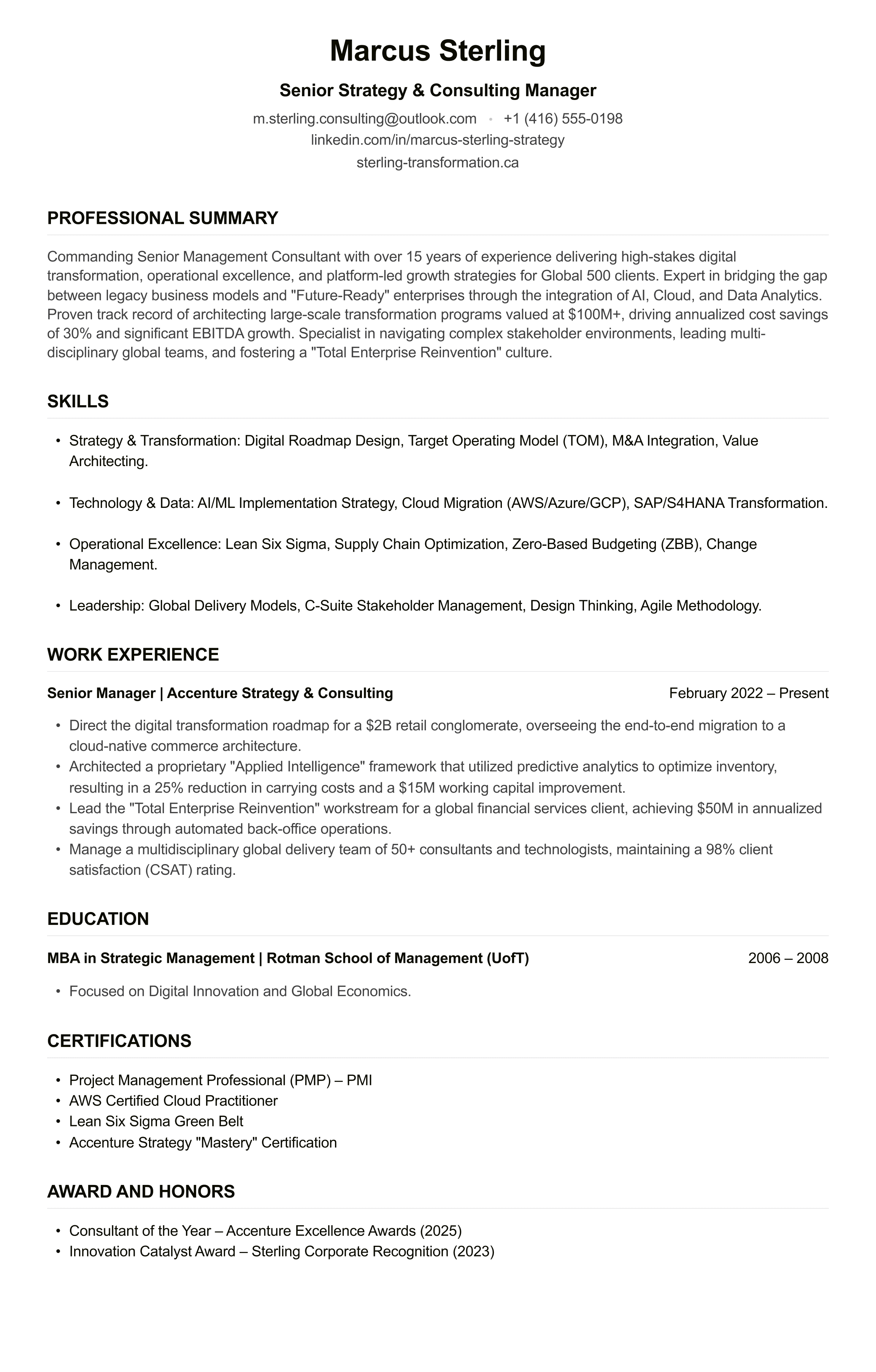 Accenture Consultant CV example